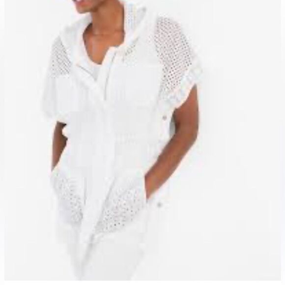 Chico's Women's Eyelet Anorak Jacket White Hooded Size 2 Casual - Picture 1 of 13